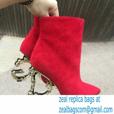 Dolce  &  Gabbana Heel 10.5cm Leather Ankle Boots Suede Red with Baroque DG Heel 2021